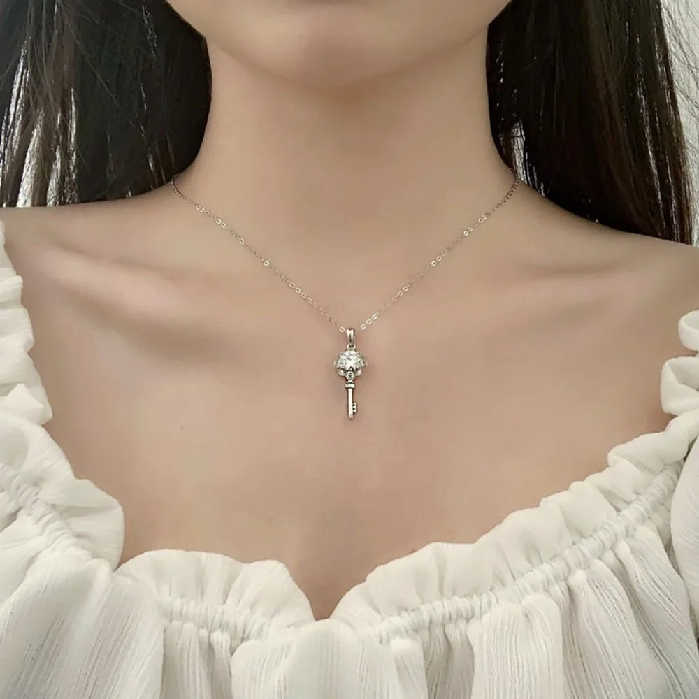 Certified 1ct. t.w. Moissanite Diamond Flower Key Necklace NEW